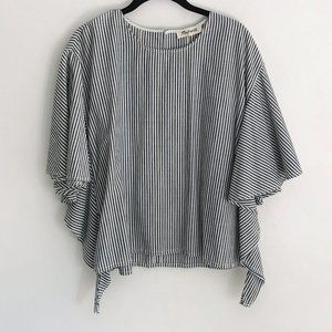 Madewell Indigo Striped Ruffle Sleeve Blouse, Med
